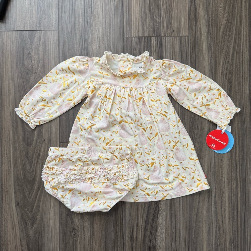 NWT Magnetic Me Pink and Gold Baby Dress with Bloomers